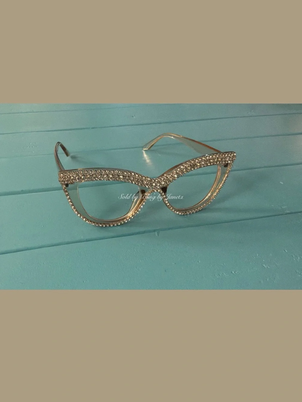 Blinged Cat Eye Glasses -Brown or Champagne -Clear lenses -For Fashion wear only